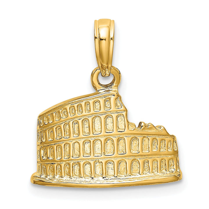 14K Yellow Gold Polished Texture Finish 2-Dimensional Coliseum Charm Pendant