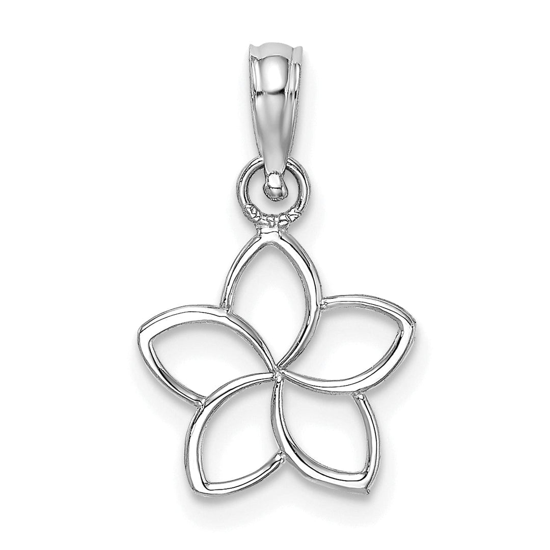 14K White Gold Solid Flat Back Polished Finish Cut Out Flower Charm Pendant