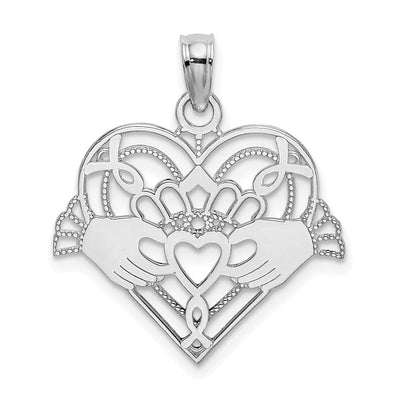 14K White Gold Open Back Polished Finish with Beaded Design Claddagh In Heart Charm Pendant at $ 77.47 only from Jewelryshopping.com
