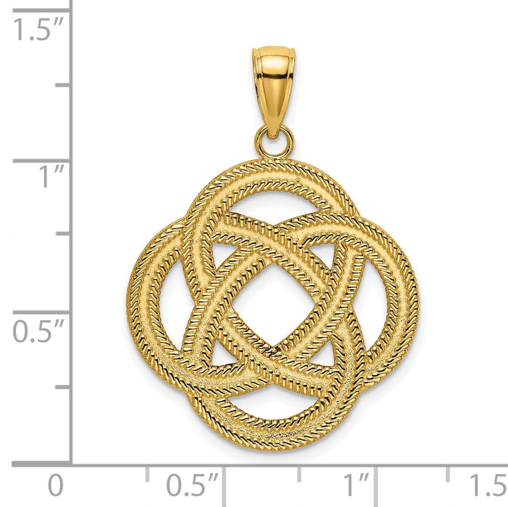 14K Yellow Gold Textured Polished Finish Large Celtic Eternity Knot Circle Charm Pendant