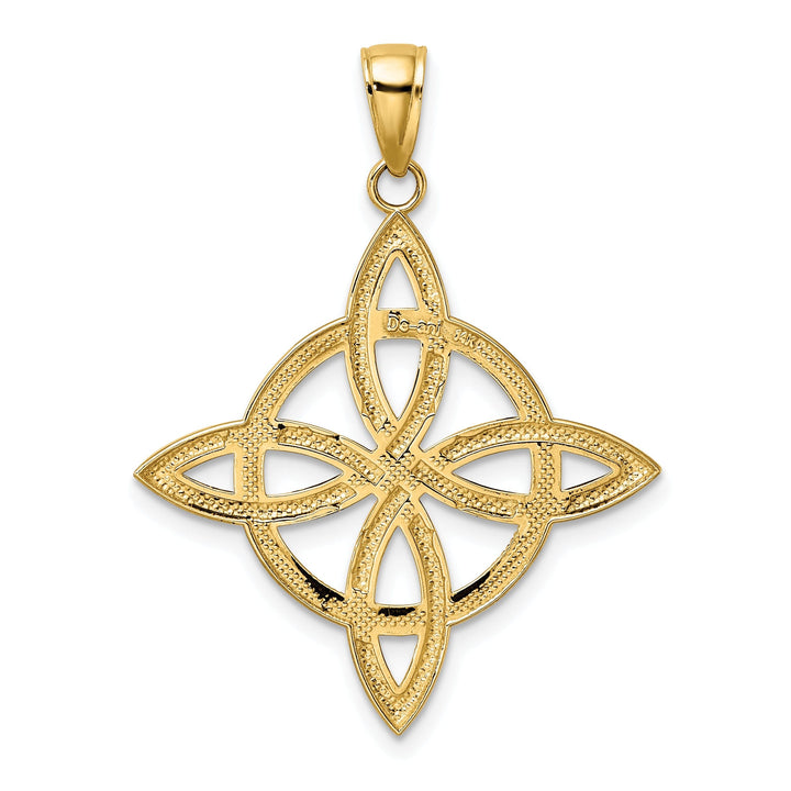 14k Yellow Gold Textured Polished Finish Beaded Large Celtic Eternity Knot Design Charm Pendant