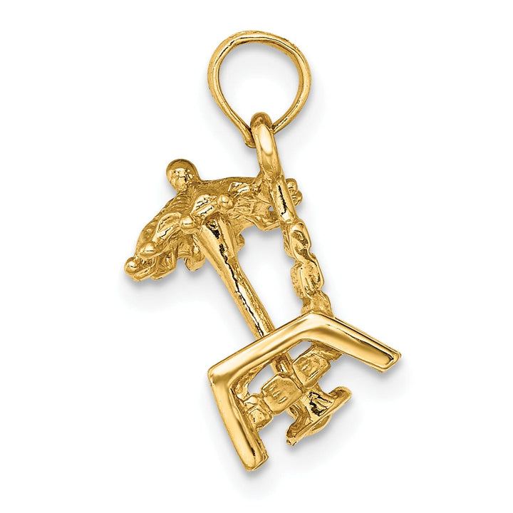 14K Yellow Gold Textured Polished Finish 3-Dimensional Beach Chair with Umbrella Charm Pendant