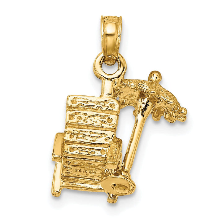 14K Yellow Gold Textured Polished Finish 3-Dimensional Beach Chair with Umbrella Charm Pendant