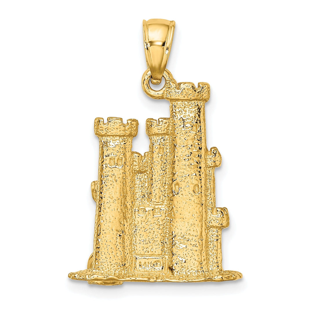 14K Yellow Gold Polished Textured Finish 3-Dimensional Sand Castle with Shovel Charm Pendant