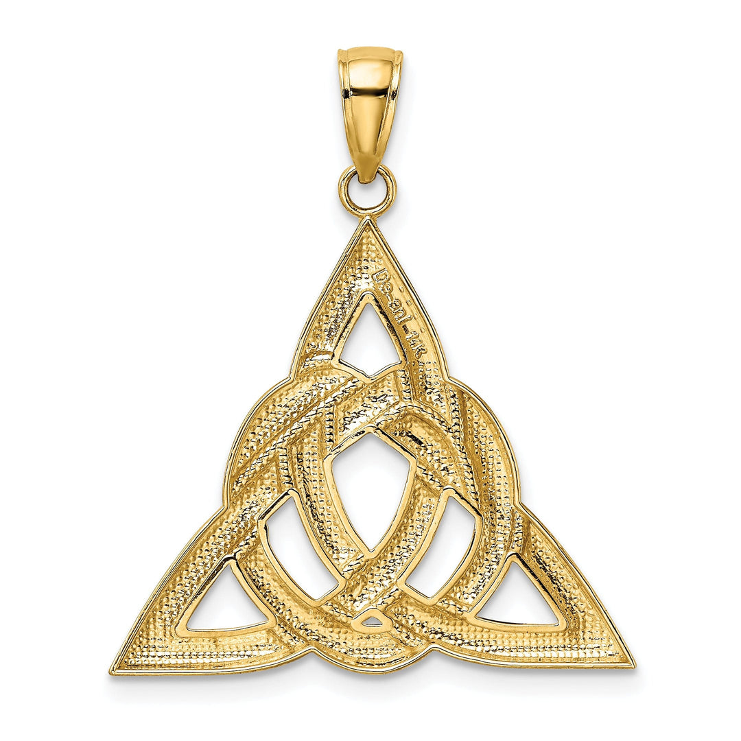 14K Yellow Gold Textured Back Polished Finish Large Celtic Trinity Knot Design Charm Pendant