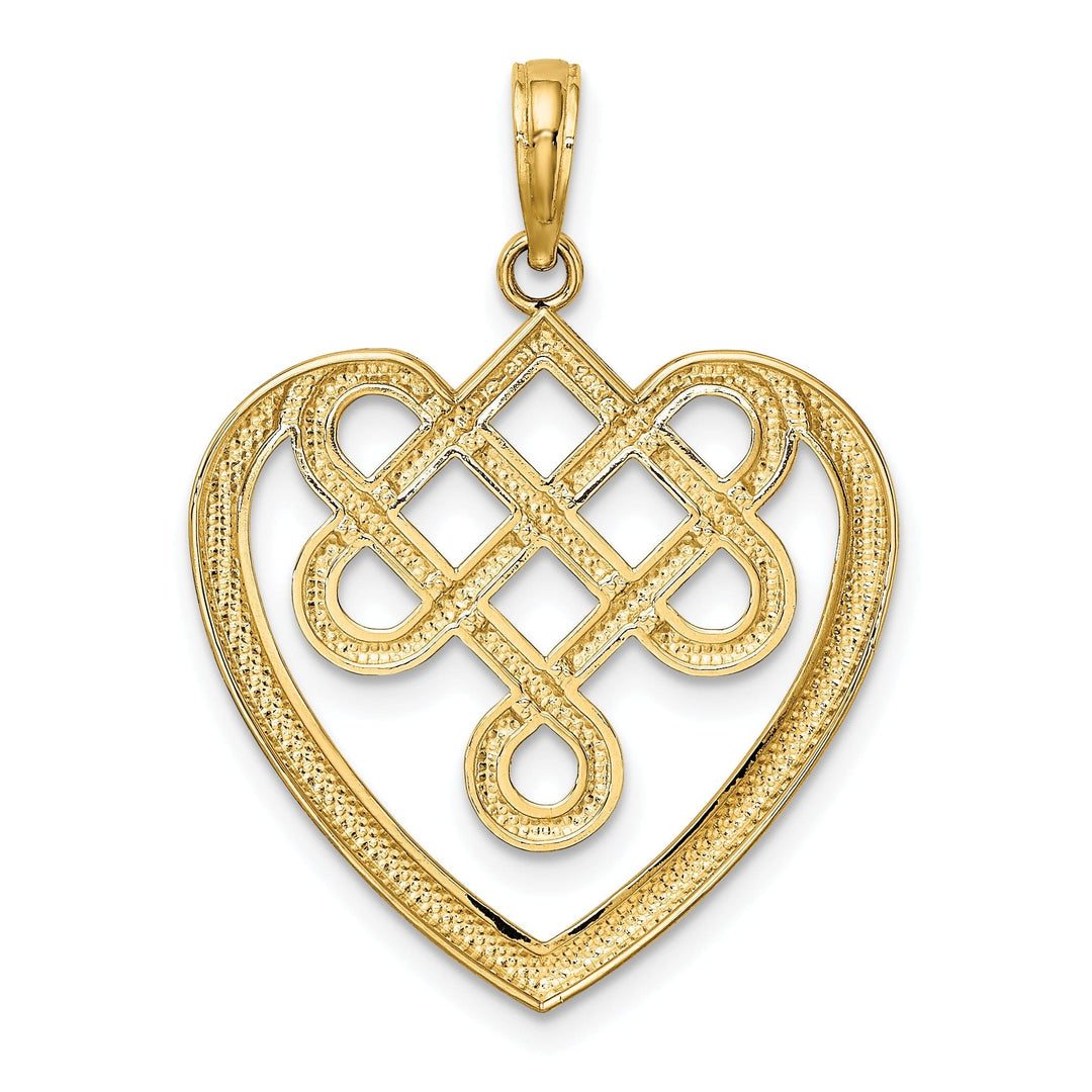 14K Yellow Gold Polished Finish Large Celtic Knot Heart Design Charm Pendant