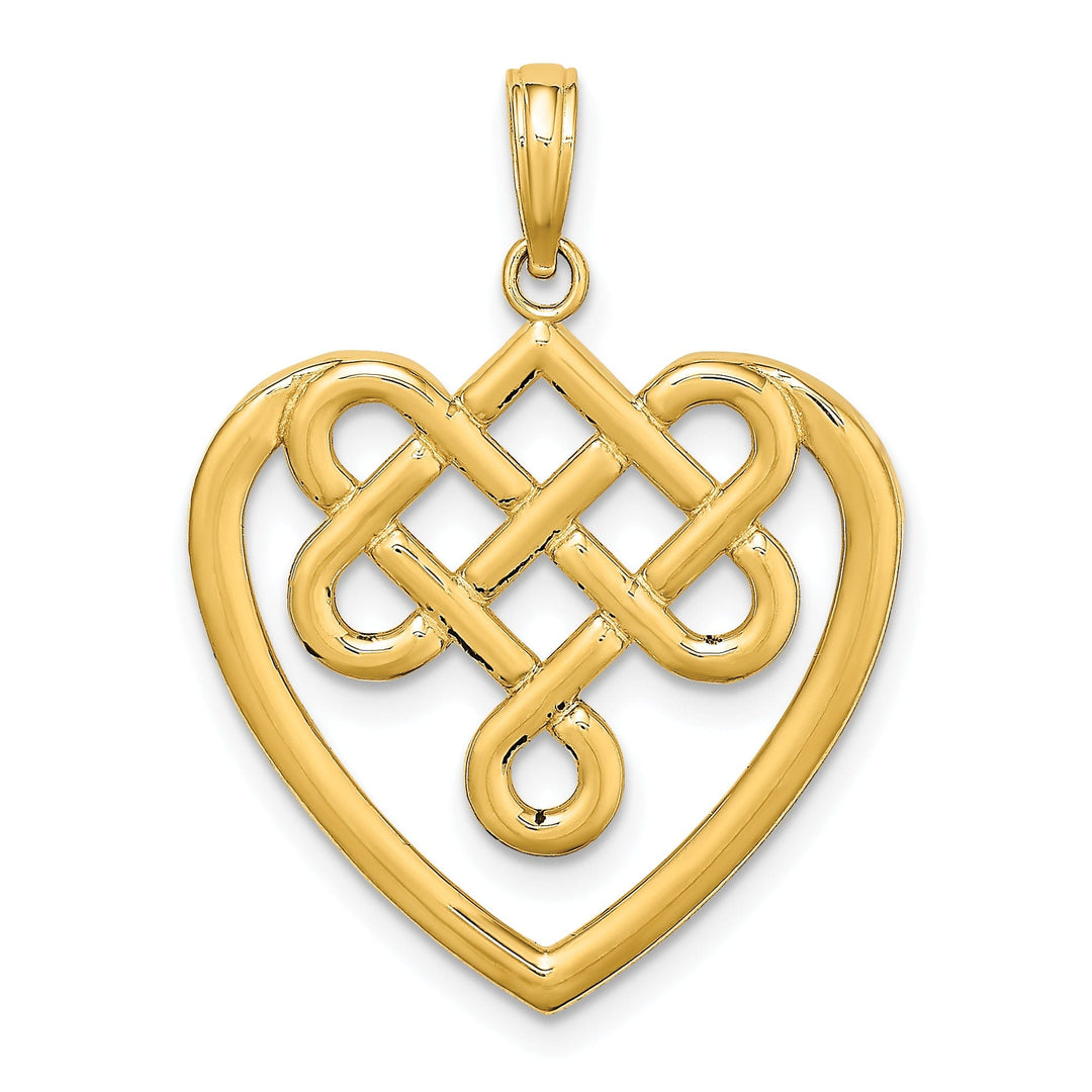 14K Yellow Gold Polished Finish Large Celtic Knot Heart Design Charm Pendant