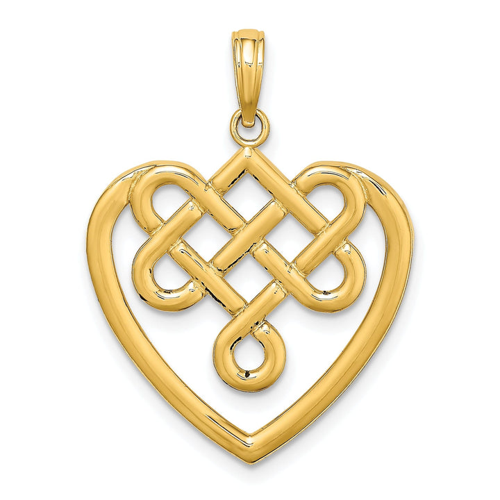 14K Yellow Gold Polished Finish Large Celtic Knot Heart Design Charm Pendant