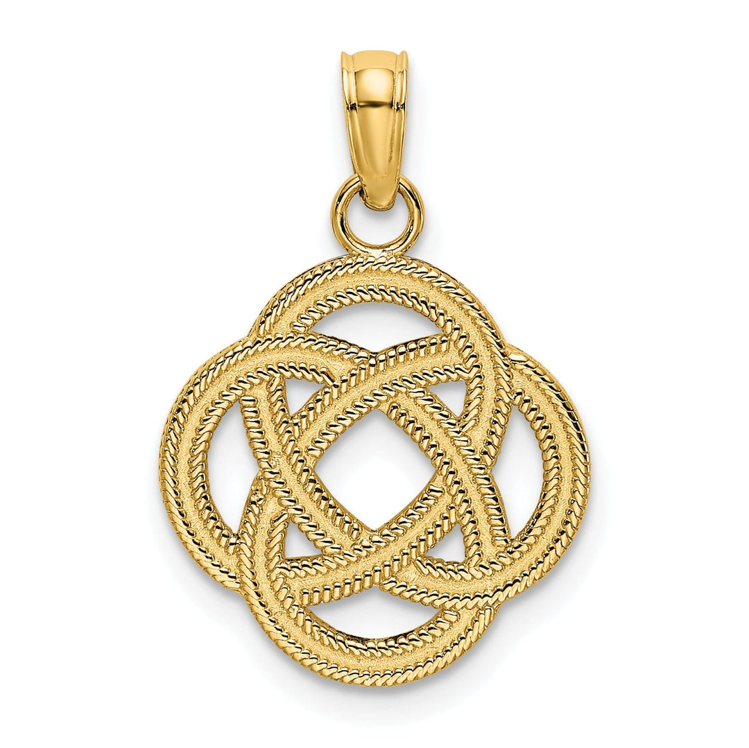 14K Yellow Gold Textured Polished Finish Small Celtic Eternity Knot Circle Design Charm Pendant