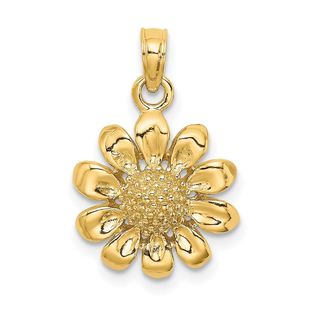 14k Yellow Gold Textured Open Back Solid Polished Finish Sunflower Charm