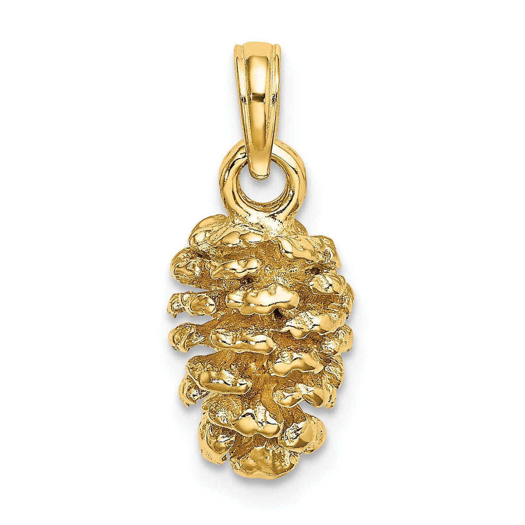 14k Yellow Gold 3D Solid Textured Polished Finish Pinecone Charm Pendant