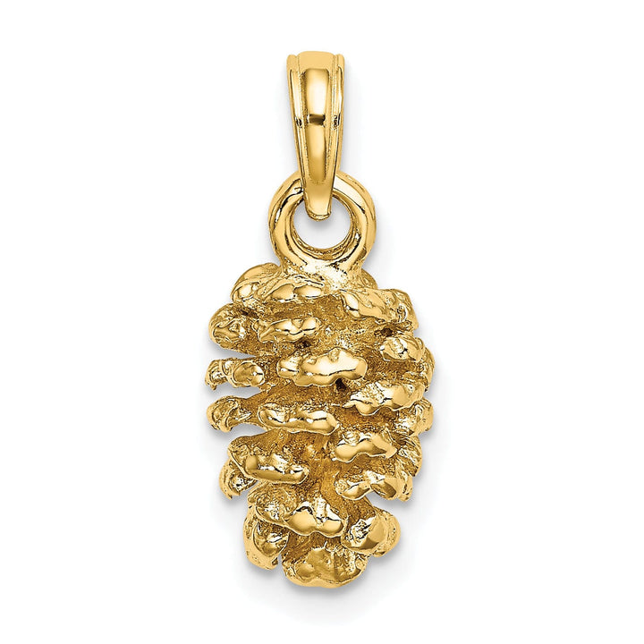 14k Yellow Gold 3D Solid Textured Polished Finish Pinecone Charm Pendant