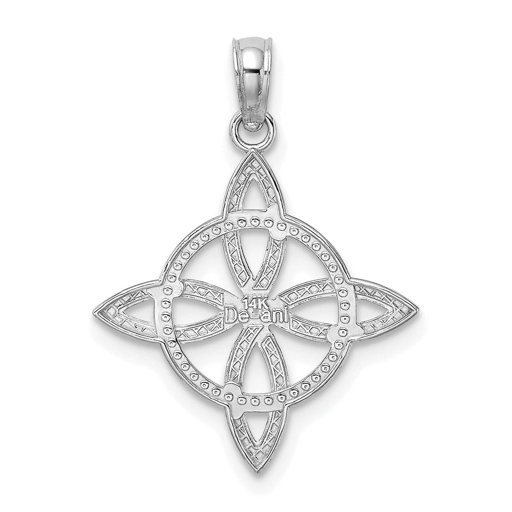 14k White Gold Open Back Polished Finish Beaded Small Celtic Eternity Knot Design Charm Pendant