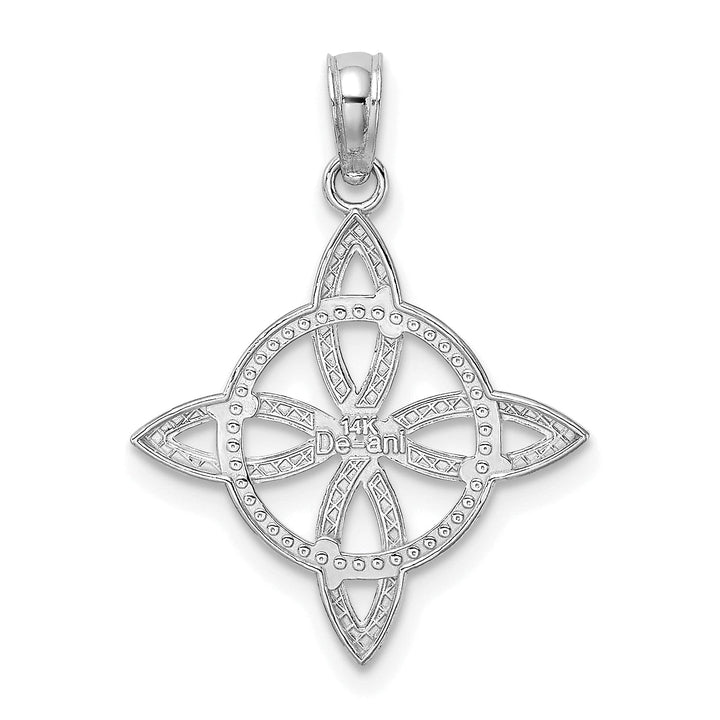 14k White Gold Open Back Polished Finish Beaded Small Celtic Eternity Knot Design Charm Pendant