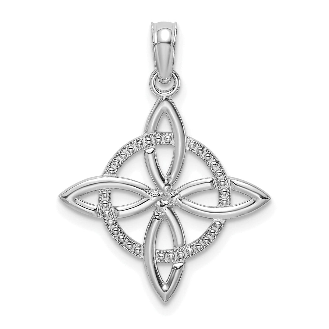 14k White Gold Open Back Polished Finish Beaded Small Celtic Eternity Knot Design Charm Pendant