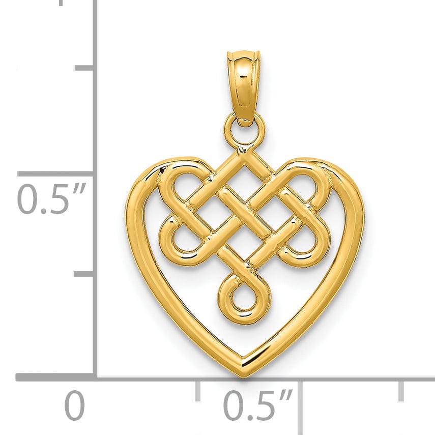 14K Yellow Gold Open Back Polished Finish Small Celtic Knot Heart Design Charm Pendant