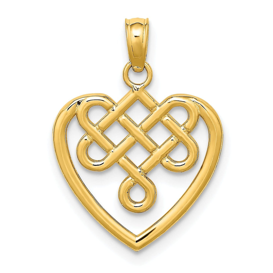 14K Yellow Gold Open Back Polished Finish Small Celtic Knot Heart Design Charm Pendant