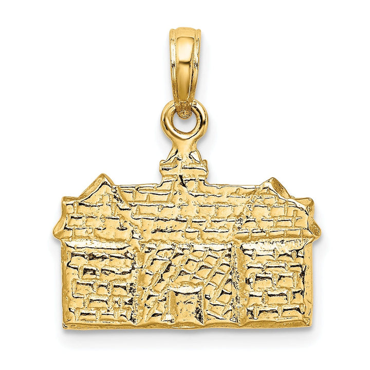 14K Yellow Gold Tectured Polished Finish 3-Dimensional Court House in WILLIAMSBURG, Virginia Charm Pendant