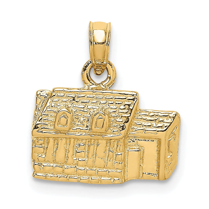 14K Yellow Gold Polished Textured Finish 3-Dimensional KINGS ARMS TAVERN in WILLIAMSBURG, Virginia Charm Pendant