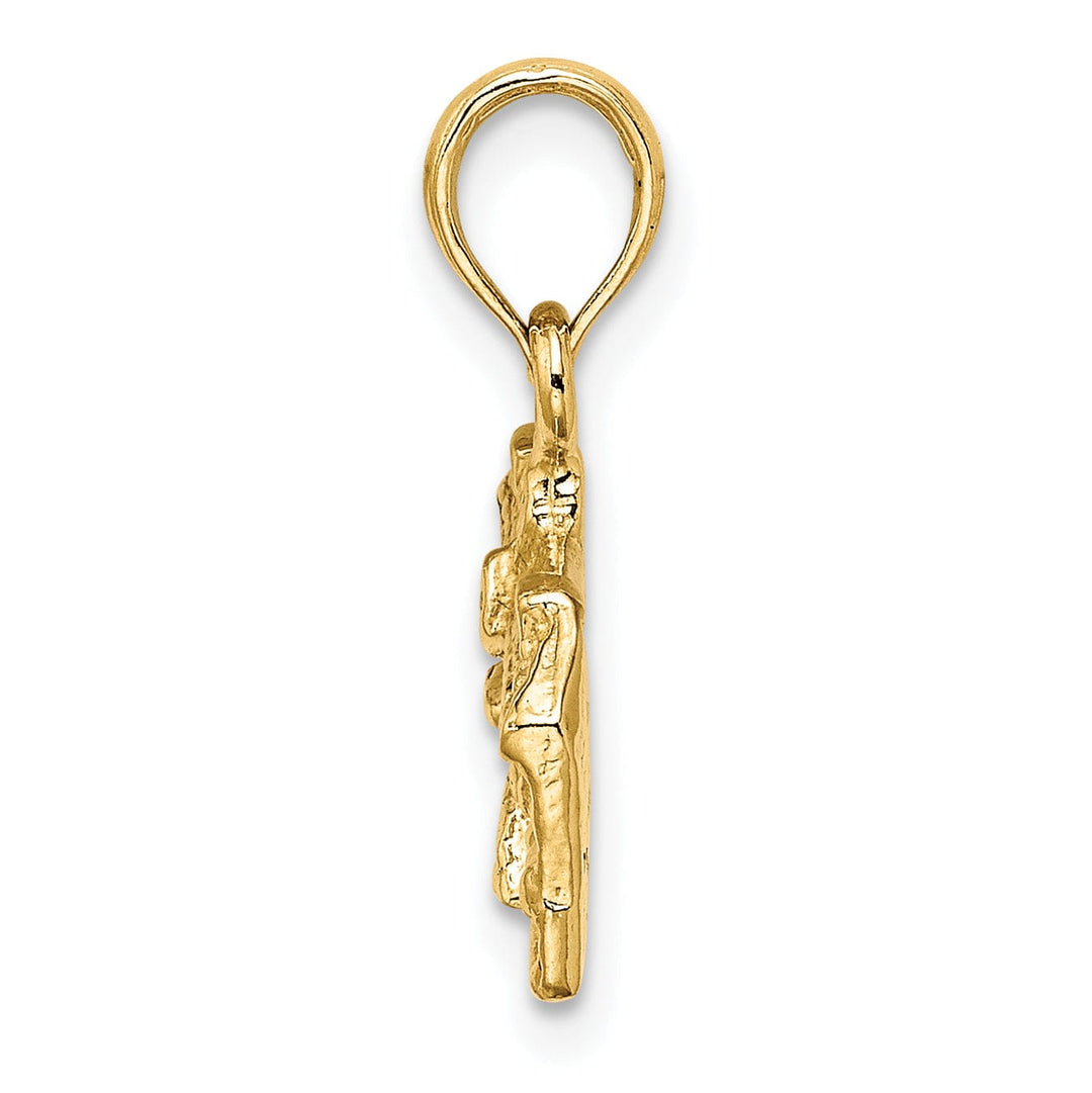 14K Yellow Gold Textured Polished Finish 3-Dimensional WREN BUILDINGS in WILLIAMSBURG, Virginia Charm Pendant