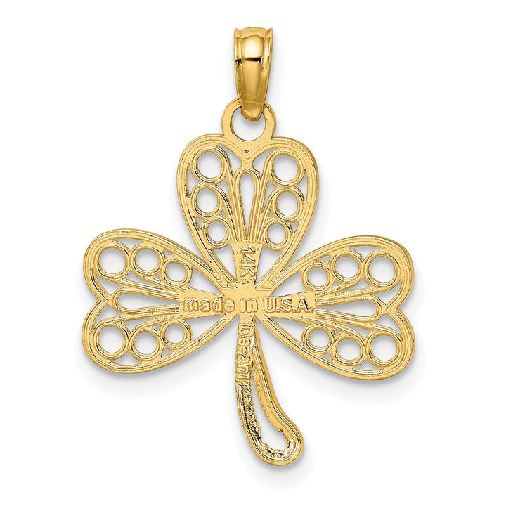 14K Yellow Gold Open Back Polished Finish Filigree Design 3-Leaf Clover Charm Pendant