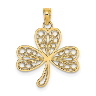 14K Yellow Gold Open Back Polished Finish Filigree Design 3-Leaf Clover Charm Pendant at $ 95.06 only from Jewelryshopping.com