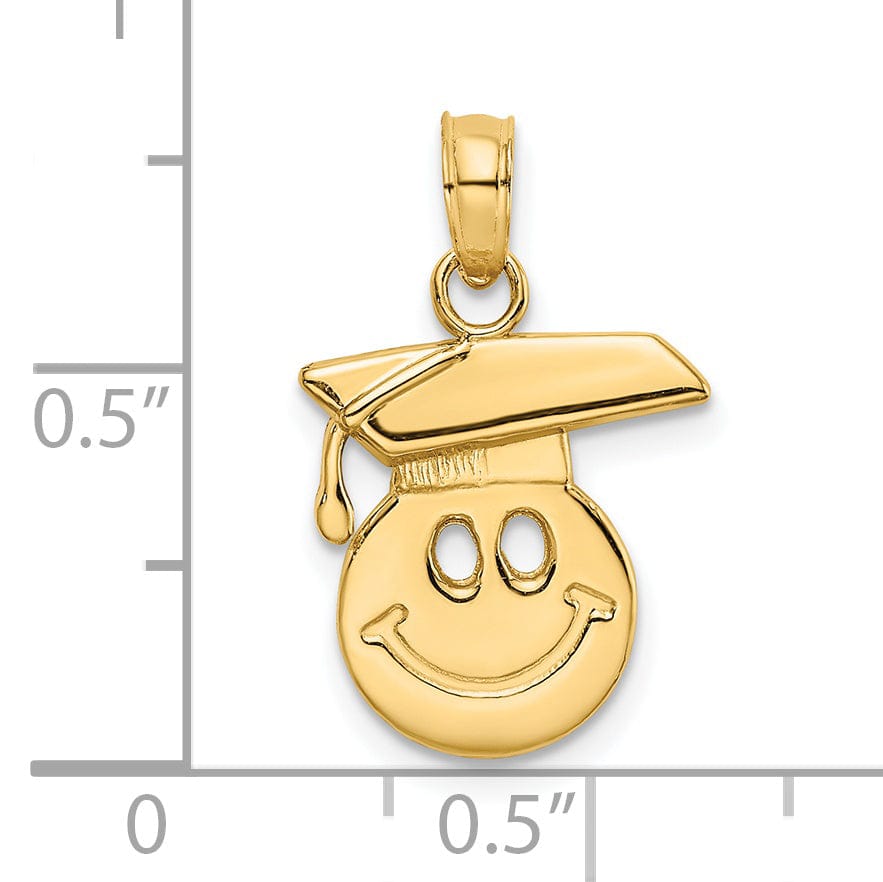 14k Yellow Gold Polished Smiley Face Graduation Cap Charm