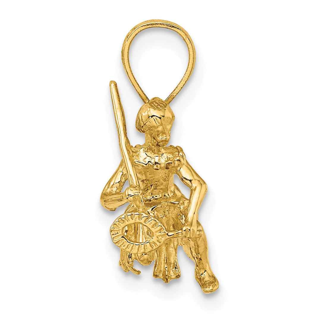 14K Yellow Gold Polished Finish 3-Dimensional Island Warrior Dance Charm Pendant