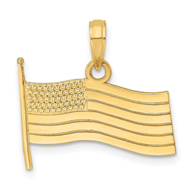14K Yellow Gold Polished Finish U.S.A American Flag Design Charm Pendant