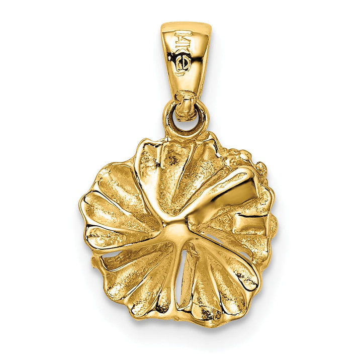 14k Yellow Gold Closed Back Textured Solid Polished Finish Hibiscus Flower Charm