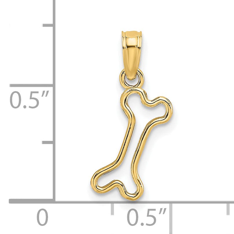14K Yellow Gold Cut-Out Design Polished Finish Mini Size Dog Bone Charm Pendant
