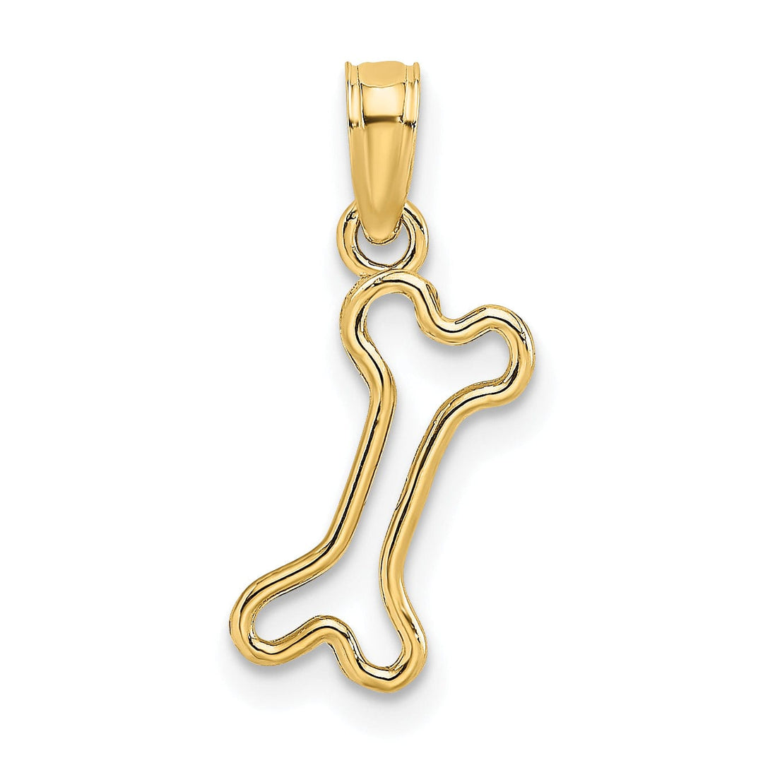 14K Yellow Gold Cut-Out Design Polished Finish Mini Size Dog Bone Charm Pendant