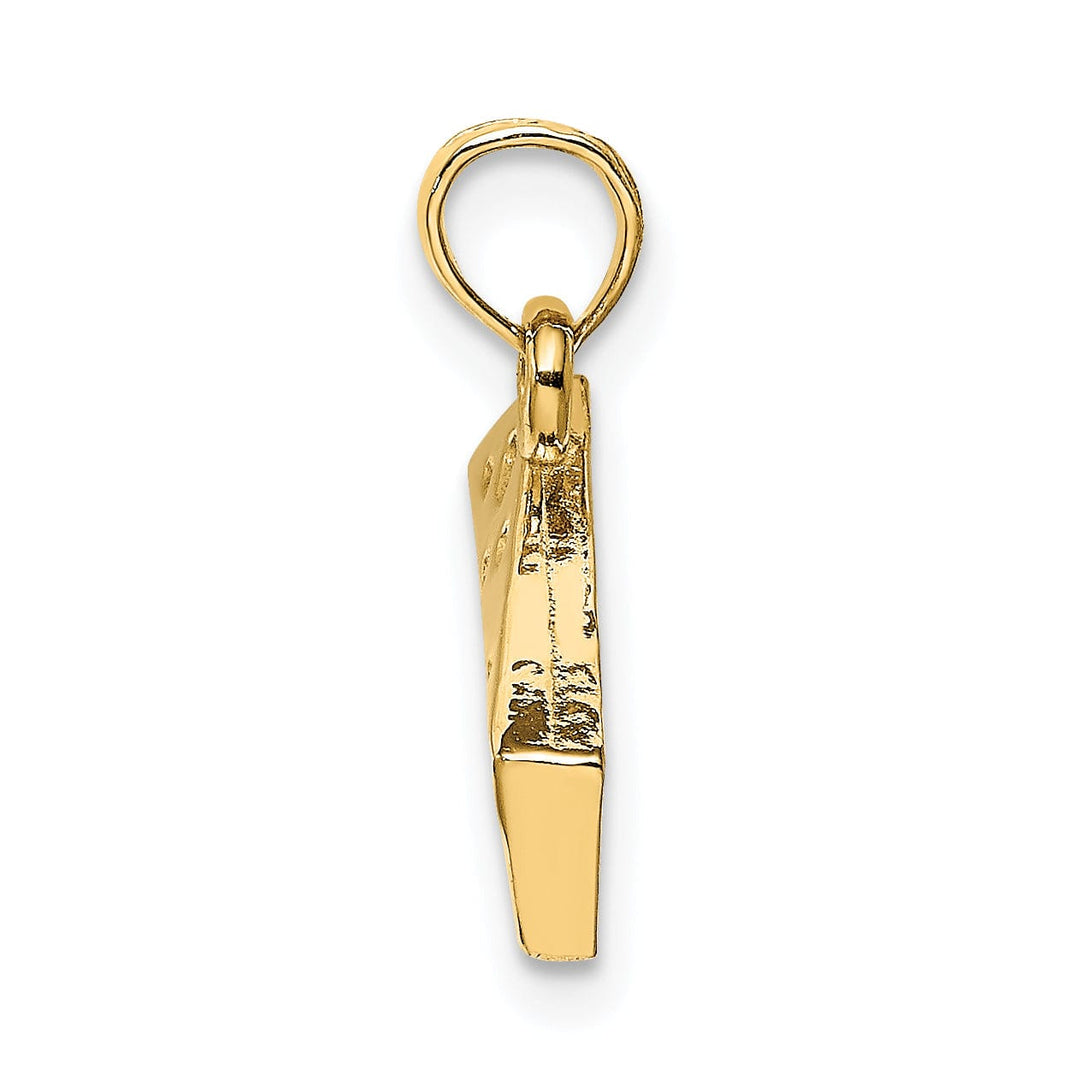 14K Yellow Gold Polished Textured Swiss Cheese Wedge Design Charm Pendant
