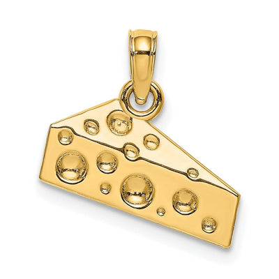 14K Yellow Gold Polished Textured Swiss Cheese Wedge Design Charm Pendant