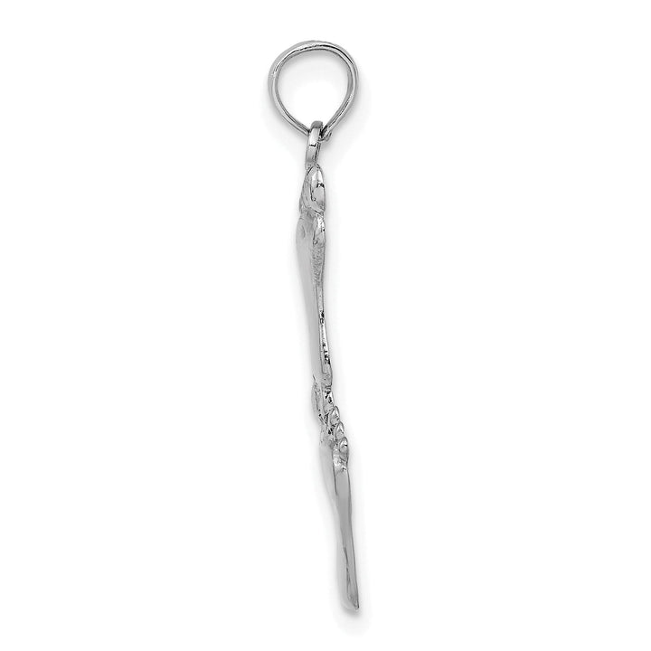 14K White Gold Solid Polished Finish Flat Back Double Vertical Feet Charm Pendant