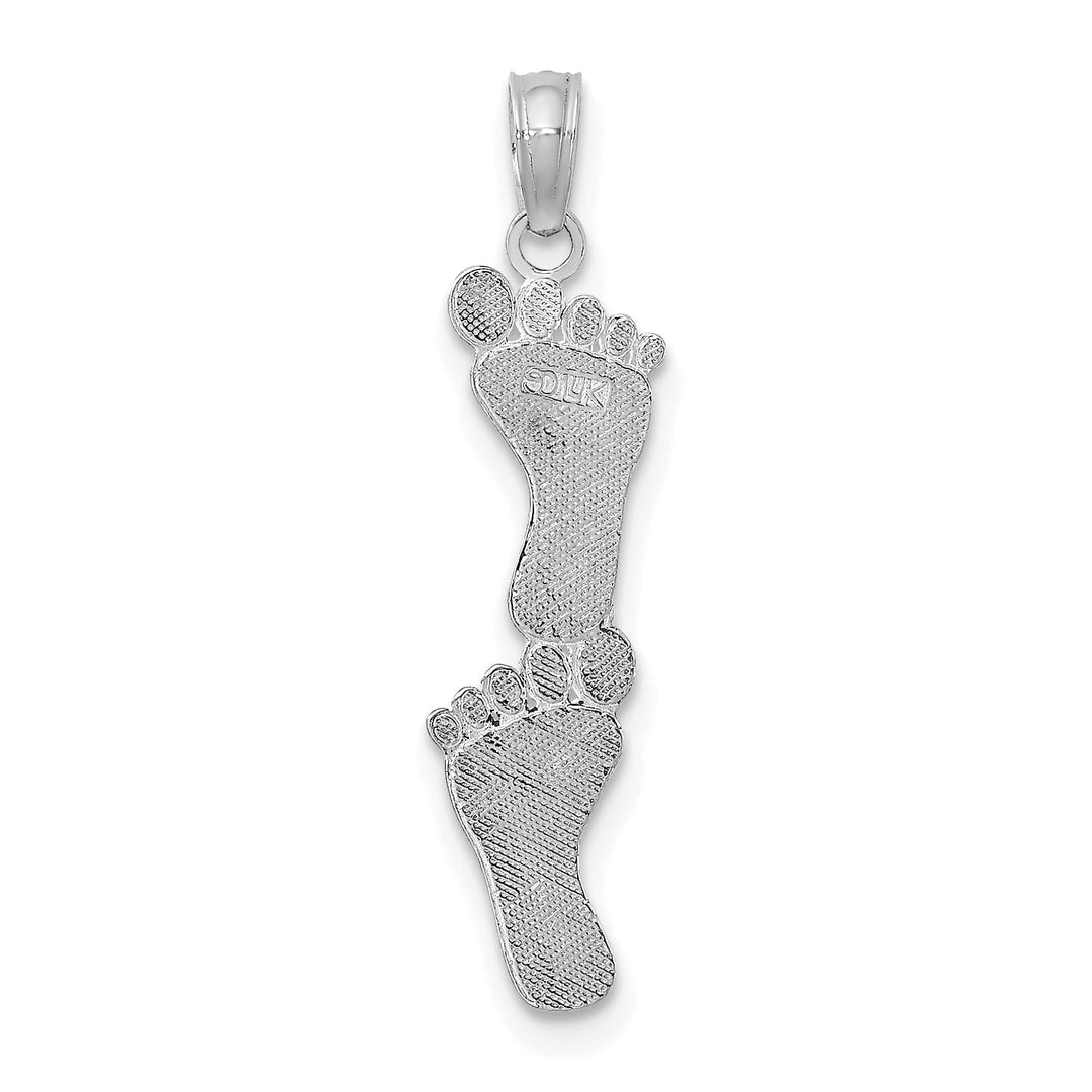 14K White Gold Solid Polished Finish Flat Back Double Vertical Feet Charm Pendant