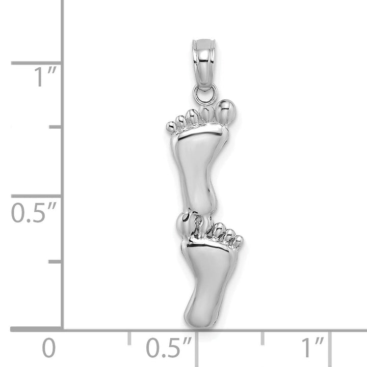 14K White Gold Solid Polished Finish Flat Back Double Vertical Feet Charm Pendant