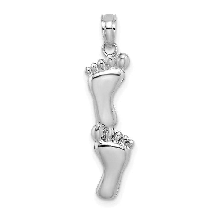 14K White Gold Solid Polished Finish Flat Back Double Vertical Feet Charm Pendant