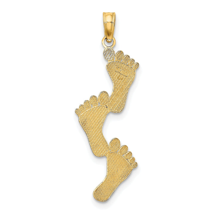 14K Yellow Gold Solid Polished Finish Flat Back Triple Vertical Feet Charm Pendant