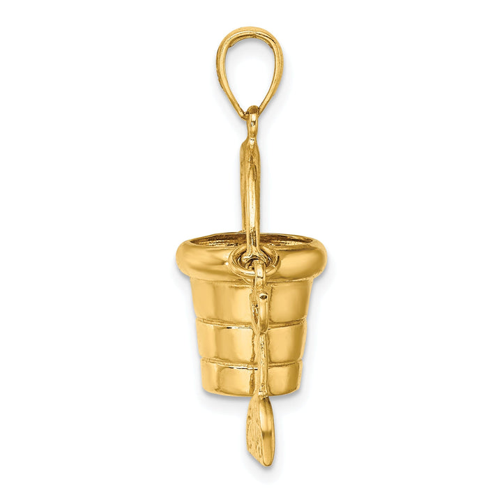 14k Yellow Gold Polished Finish 3-Dimensional Moveable Beach Pail with Shovel Charm Pendant