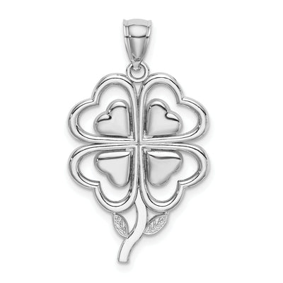 14K White Gold Open Back Polished Finish 4-Leaf Clover With Heart Design Charm Pendant at $ 215.99 only from Jewelryshopping.com