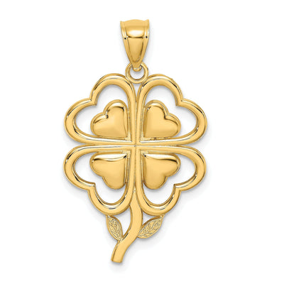 14K Yellow Gold Open Back Polished Finish 4-Leaf Clover With Heart Design Charm Pendant at $ 215.07 only from Jewelryshopping.com