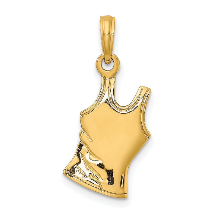 14K Yellow Gold Polished Finish 3-Dimensional Tank Top Shirt with Heart Desgin Charm Pendant