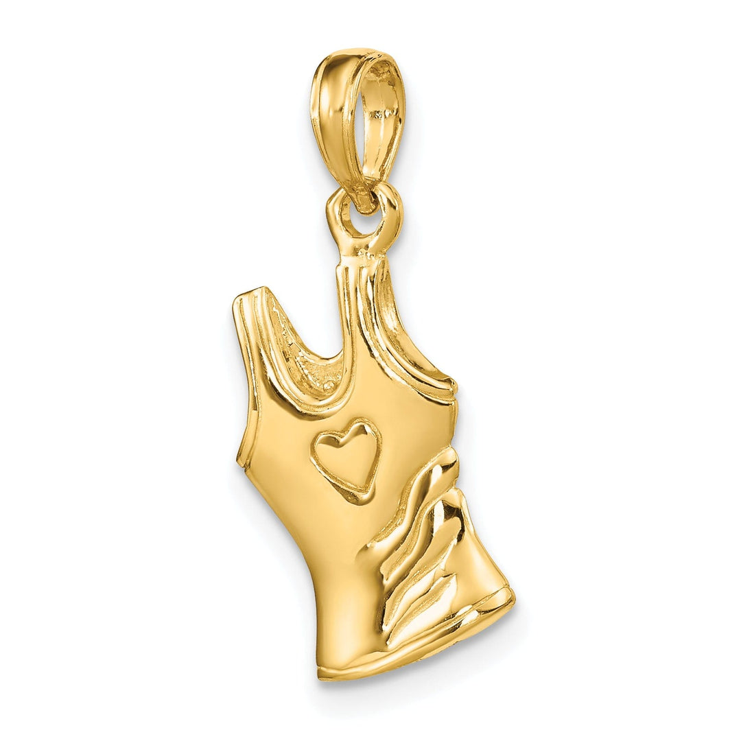 14K Yellow Gold Polished Finish 3-Dimensional Tank Top Shirt with Heart Desgin Charm Pendant