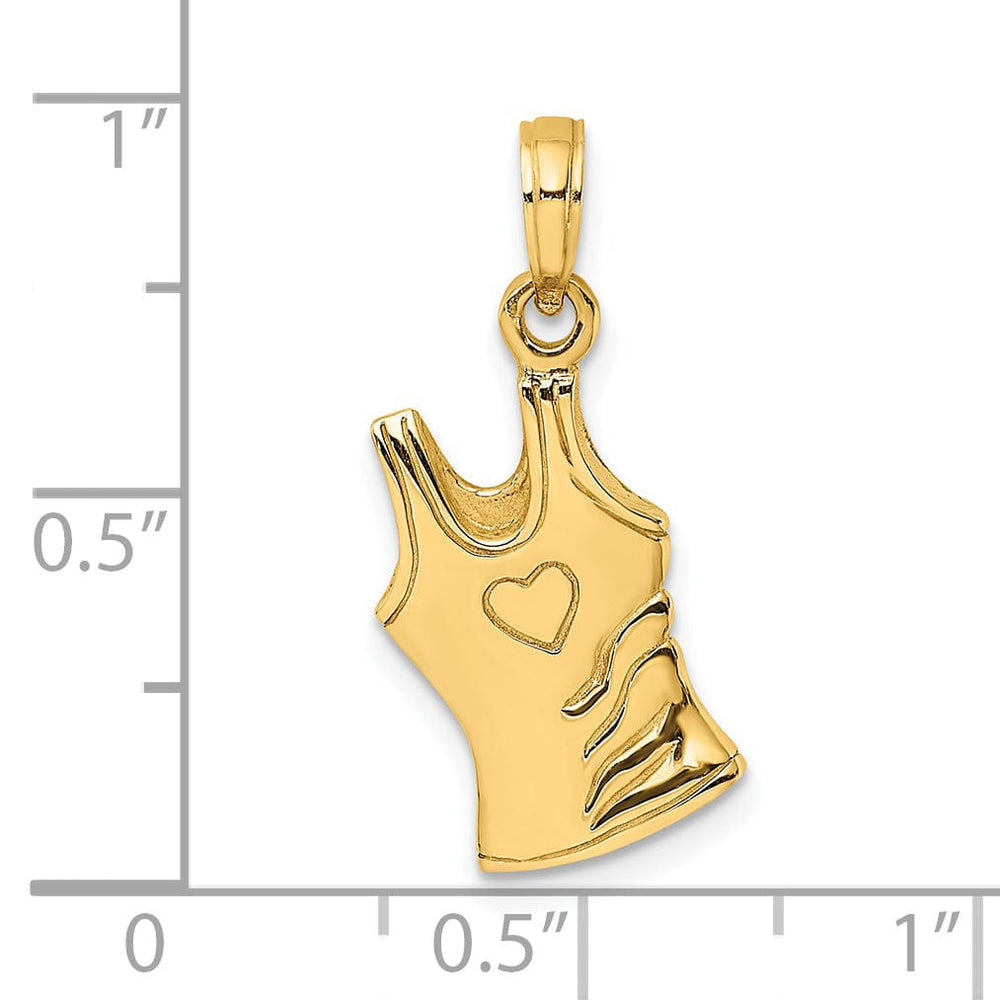 14K Yellow Gold Polished Finish 3-Dimensional Tank Top Shirt with Heart Desgin Charm Pendant