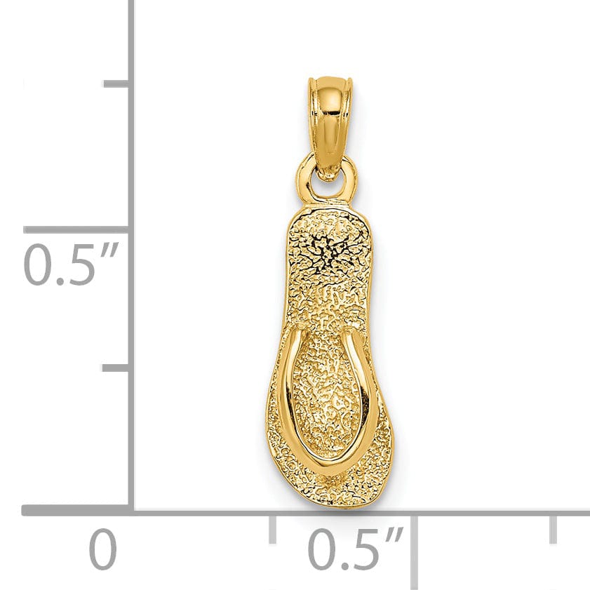 14K Yellow Gold Flat BackPolished Finish 3-Dimensional with Strap Flip-Flop Sandle Charm Pendant