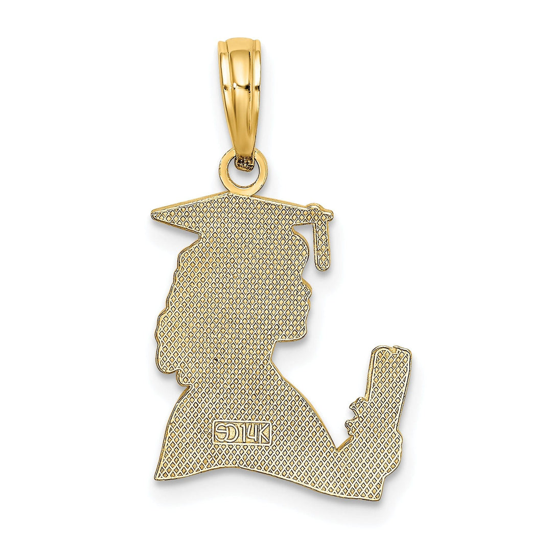 14k Yellow Gold Polished Finish Female Graduation Profile with Diploma Charm Pendant