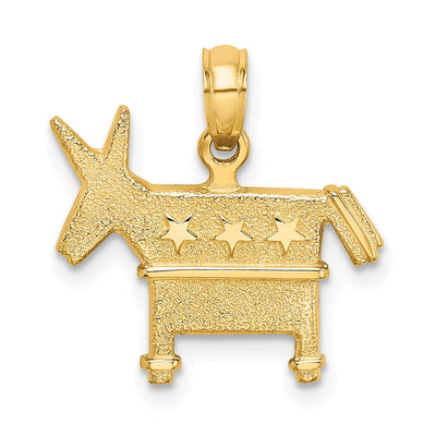 14K Yellow Gold Polished Textured Finish 3-Dimensional Democratic Donkey Charm Pendant
