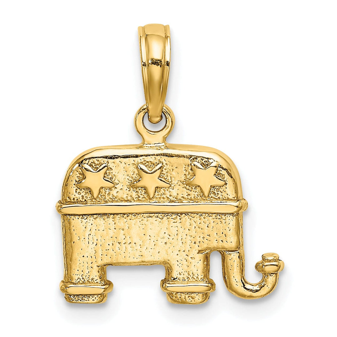 14K Yellow Gold Textured Polished Finish 3-D Republican Elephant Pendant