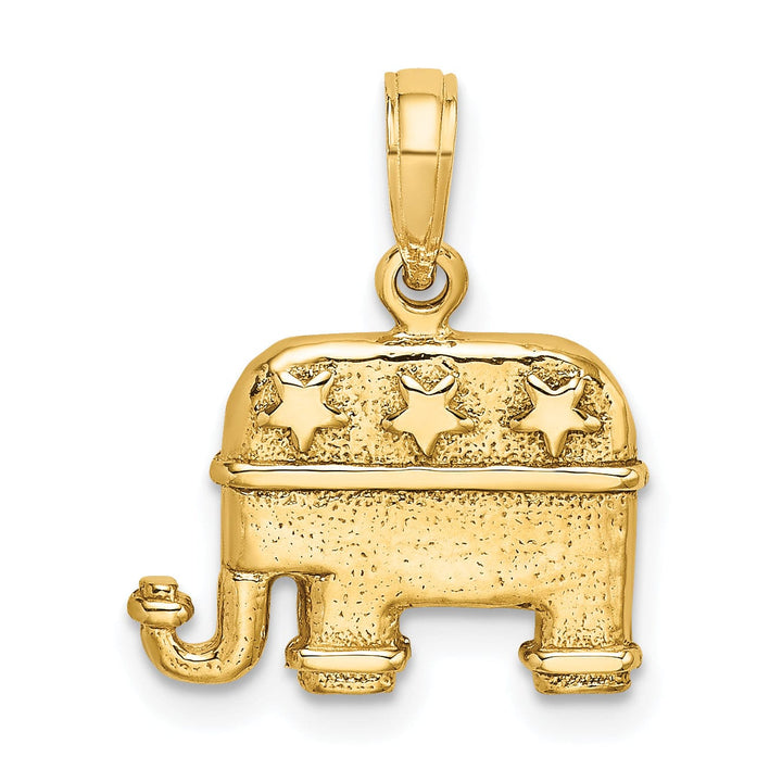 14K Yellow Gold Textured Polished Finish 3-D Republican Elephant Pendant